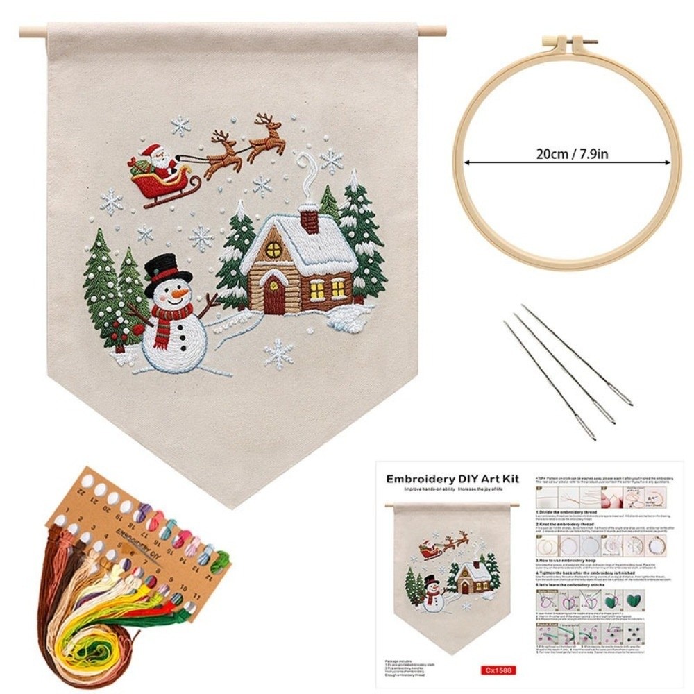 Embroidery Xmas Kits - 수제 크리스마스 자수 키트: 눈사람, 트리,