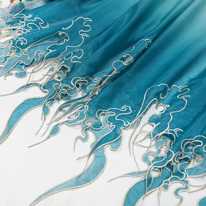 Embroidery Style - 중국 스타일 자수 연잎 그라데이션 원단