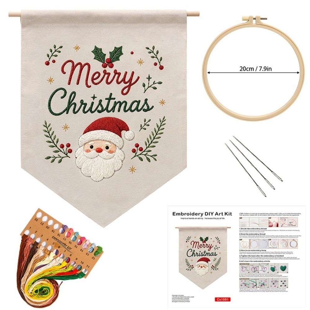 Embroidery Xmas Kits - 수제 크리스마스 자수 키트: 눈사람, 트리,