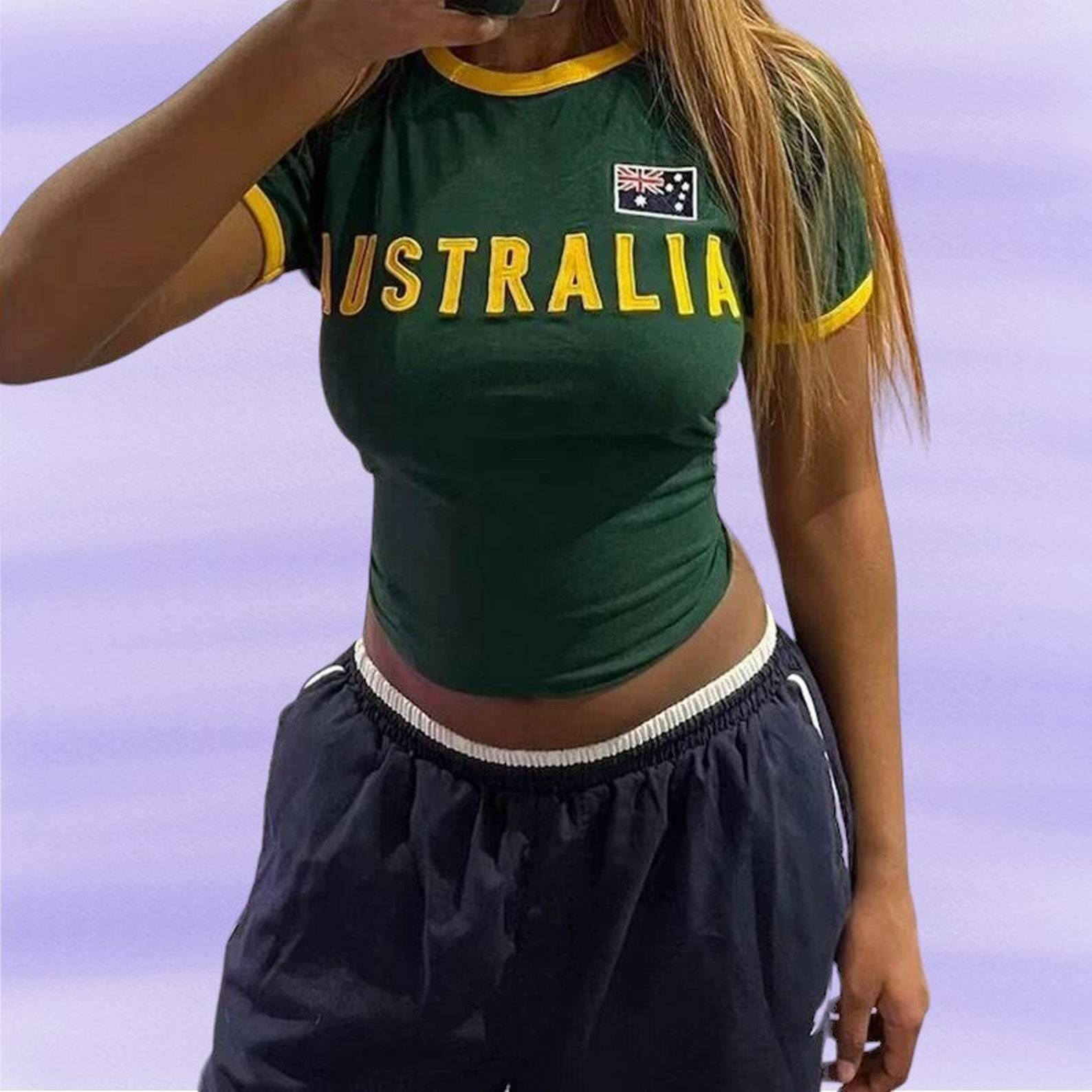 Embroidery In Australia - Y2k 미적인 여성 호주 자수 티셔츠,