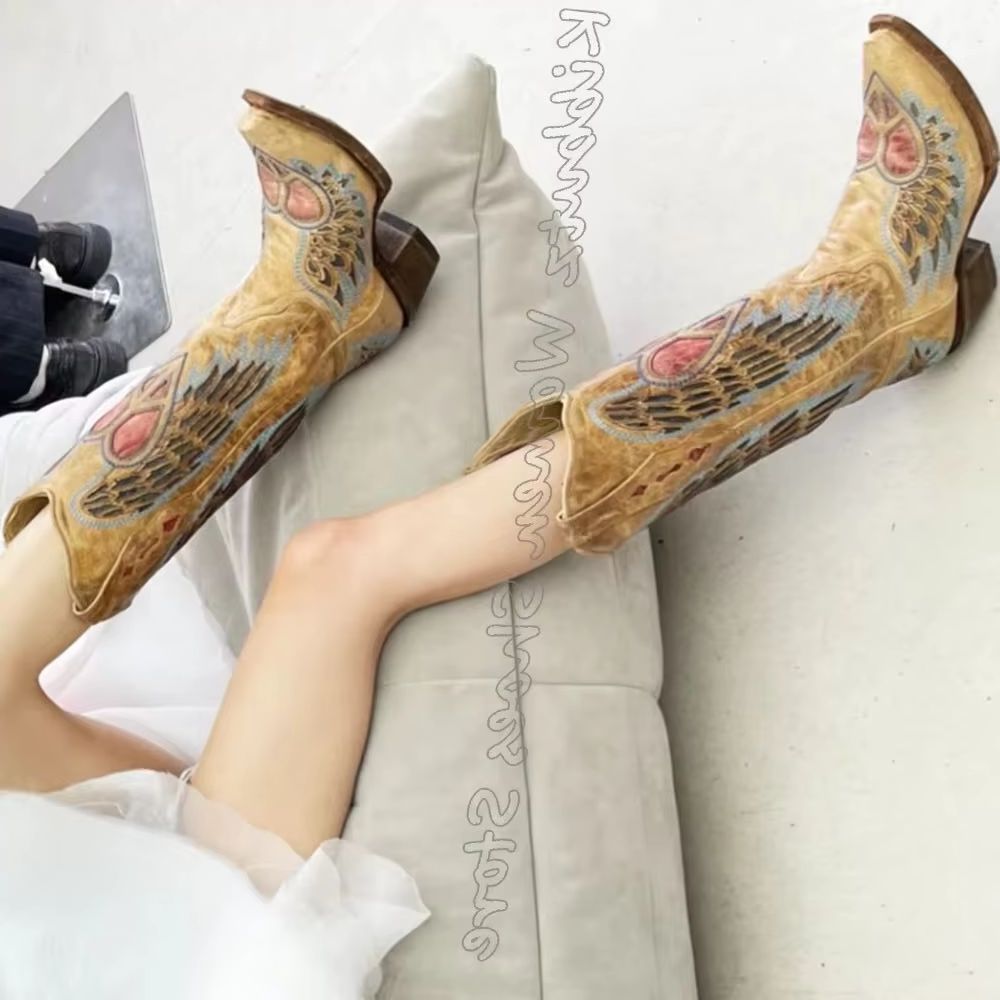 자수 장식 카우보이 웨스턴 부츠 무릎 높이 빈티지 라이 - Embroidery On Leather 리뷰 및 가격