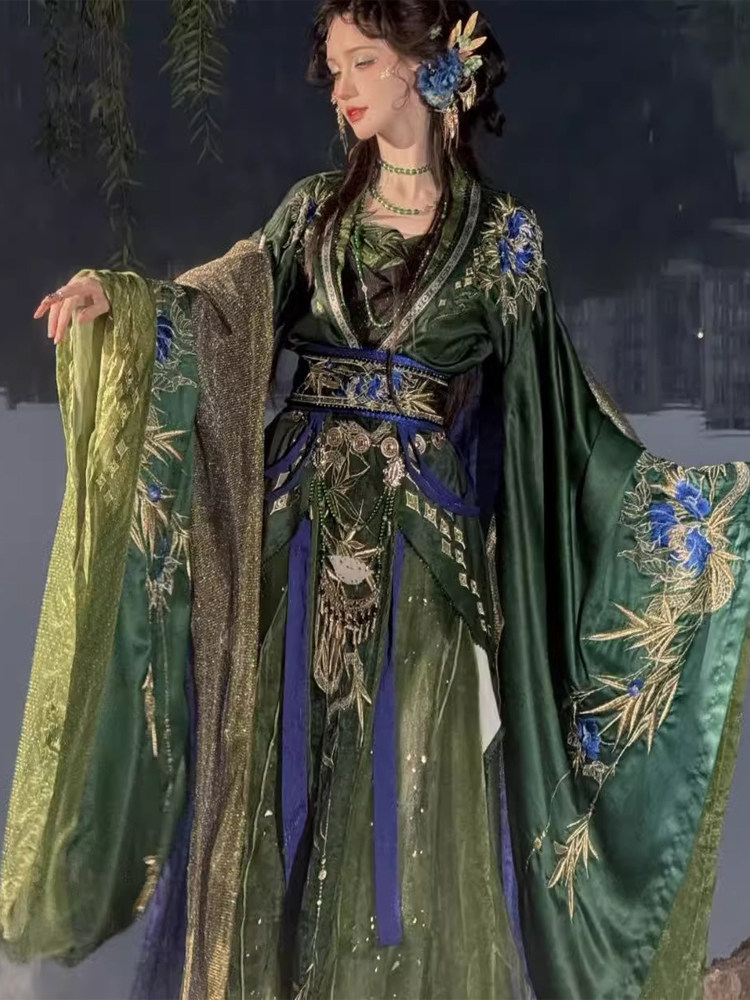 중국 전통 스타일의 녹색 한푸 드레스, 여성용, 화려한 - Embroidery Style 리뷰 및 가격