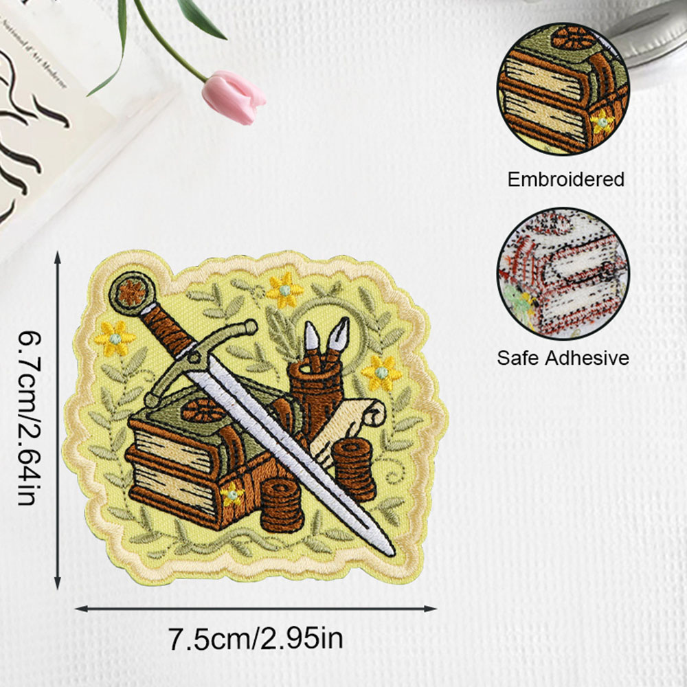 판타지 북 패치 1개, 동화 검과 책 패치, 황금빛 로 - Embroidery Viewer 리뷰 및 가격