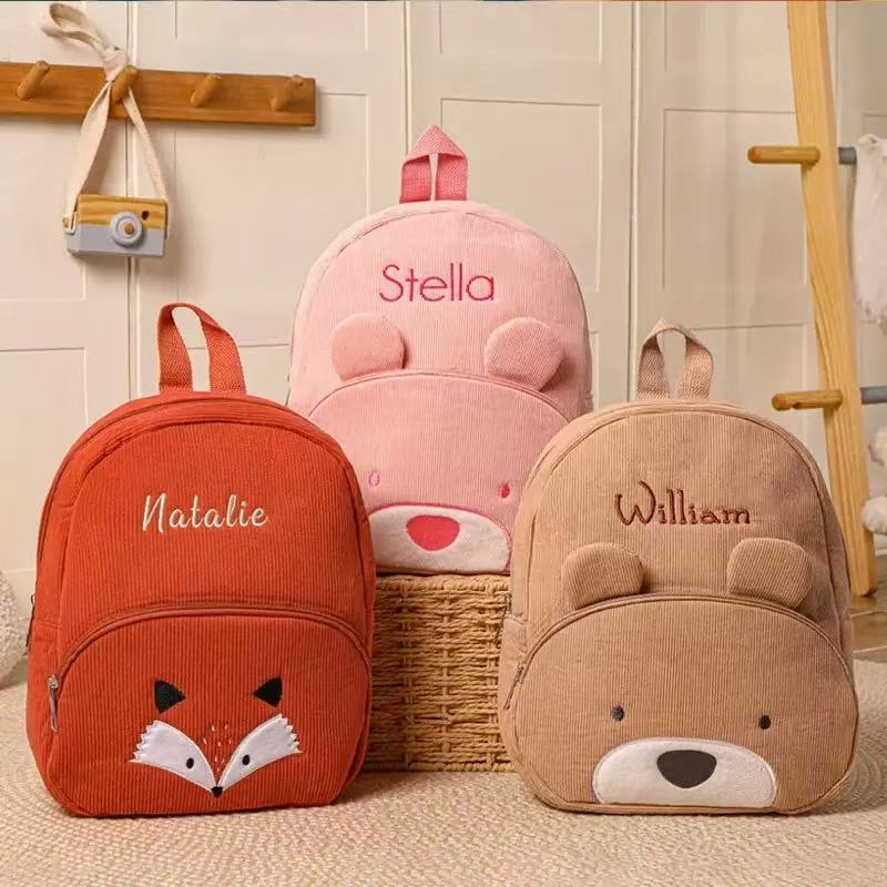 맞춤 이름 자수가 있는 코듀로이 백팩 귀여운 테디베어  - Embroidery Name Designs 리뷰 및 가격