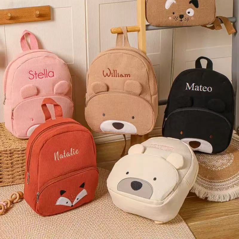 맞춤 이름 자수가 있는 코듀로이 백팩 귀여운 테디베어  - Embroidery Name Designs 리뷰 및 가격