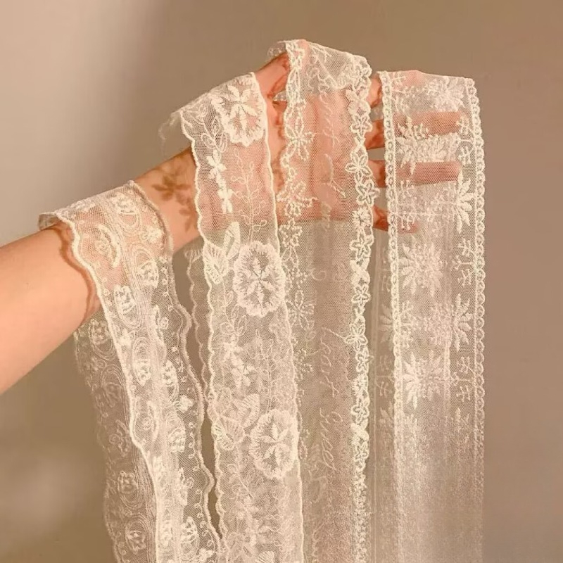 새로운 블랙 화이트 롱 레이스 꽃 자수 스카프 다기능  - Embroidery Ribbon 리뷰 및 가격
