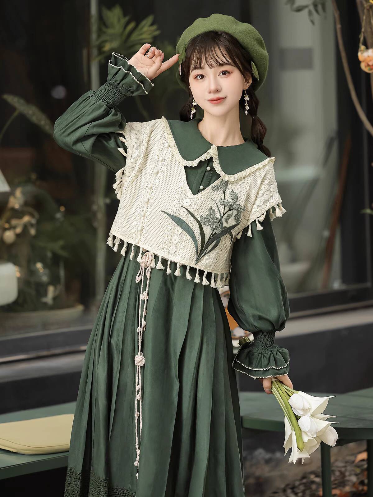 새로운 중국 스타일 빈티지 그린 로리타 드레스 세트,  - Embroidery Style 리뷰 및 가격