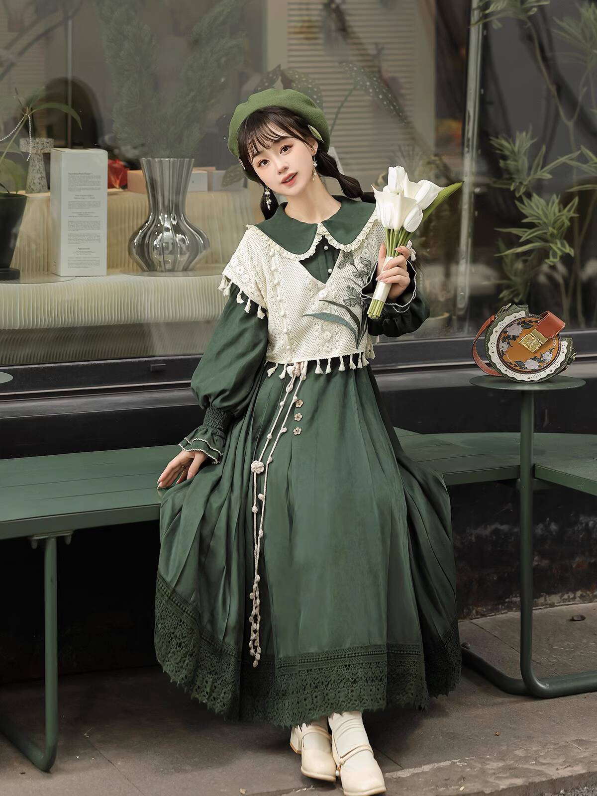 새로운 중국 스타일 빈티지 그린 로리타 드레스 세트,  - Embroidery Style 리뷰 및 가격