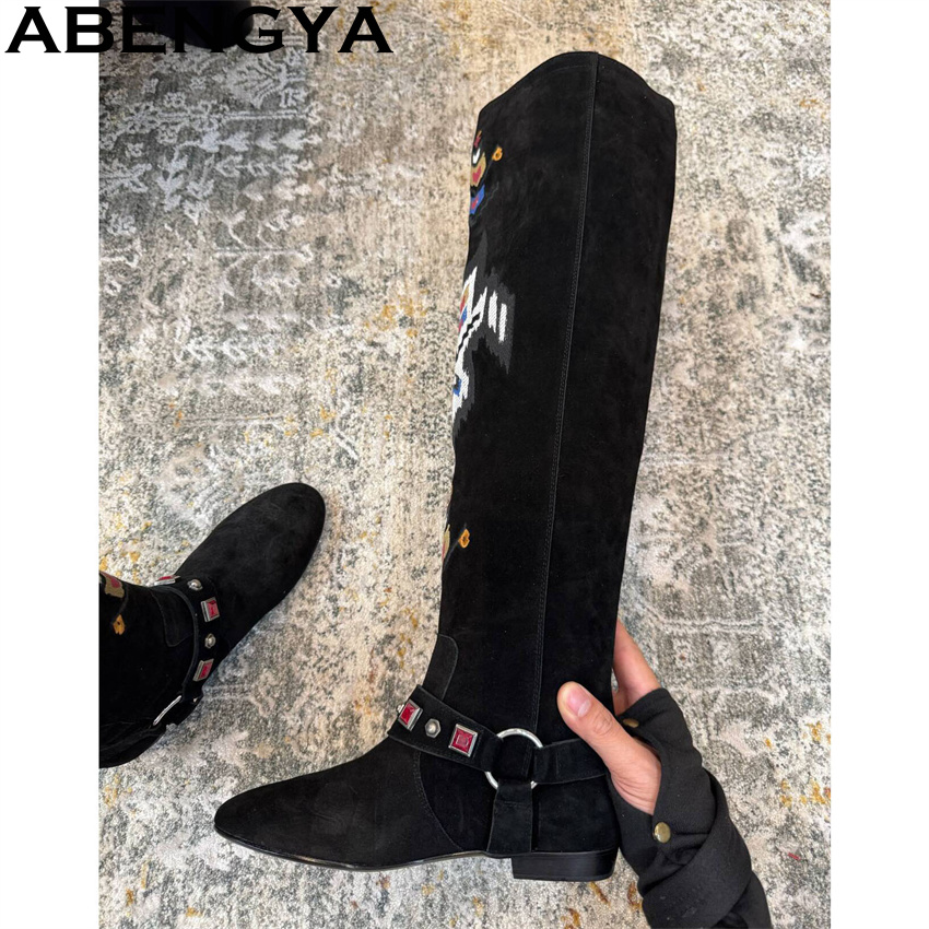ABENGYA 2026 겨울 새로운 무릎 높은 부츠 여 - Embroidery On Leather 리뷰 및 가격