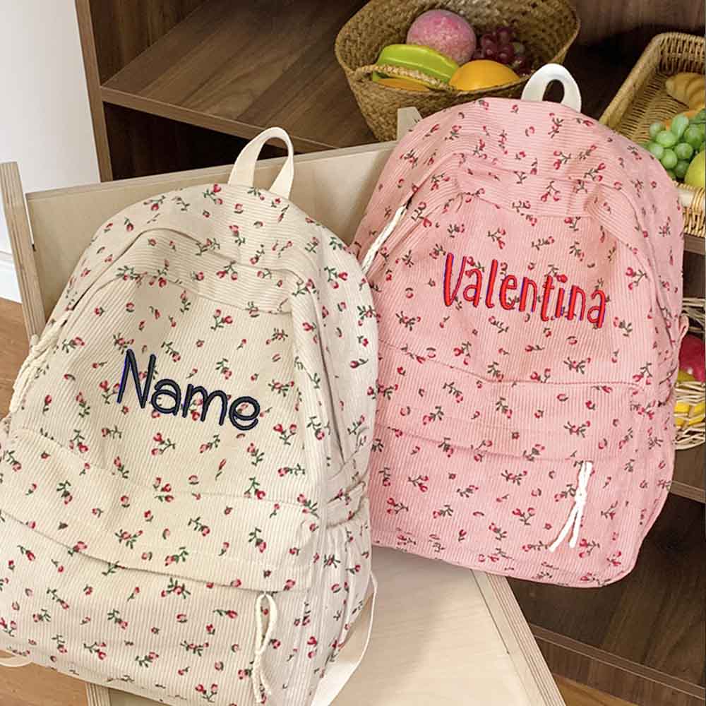 인스 코듀로이 프린트 백팩, 맞춤형 소녀 중고등학생 디 - Embroidery Name Designs 리뷰 및 가격